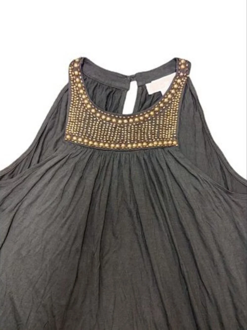 Michael Kors Bronze Studded Collar Green Flow Halter Blouse Top Women's Shirt S